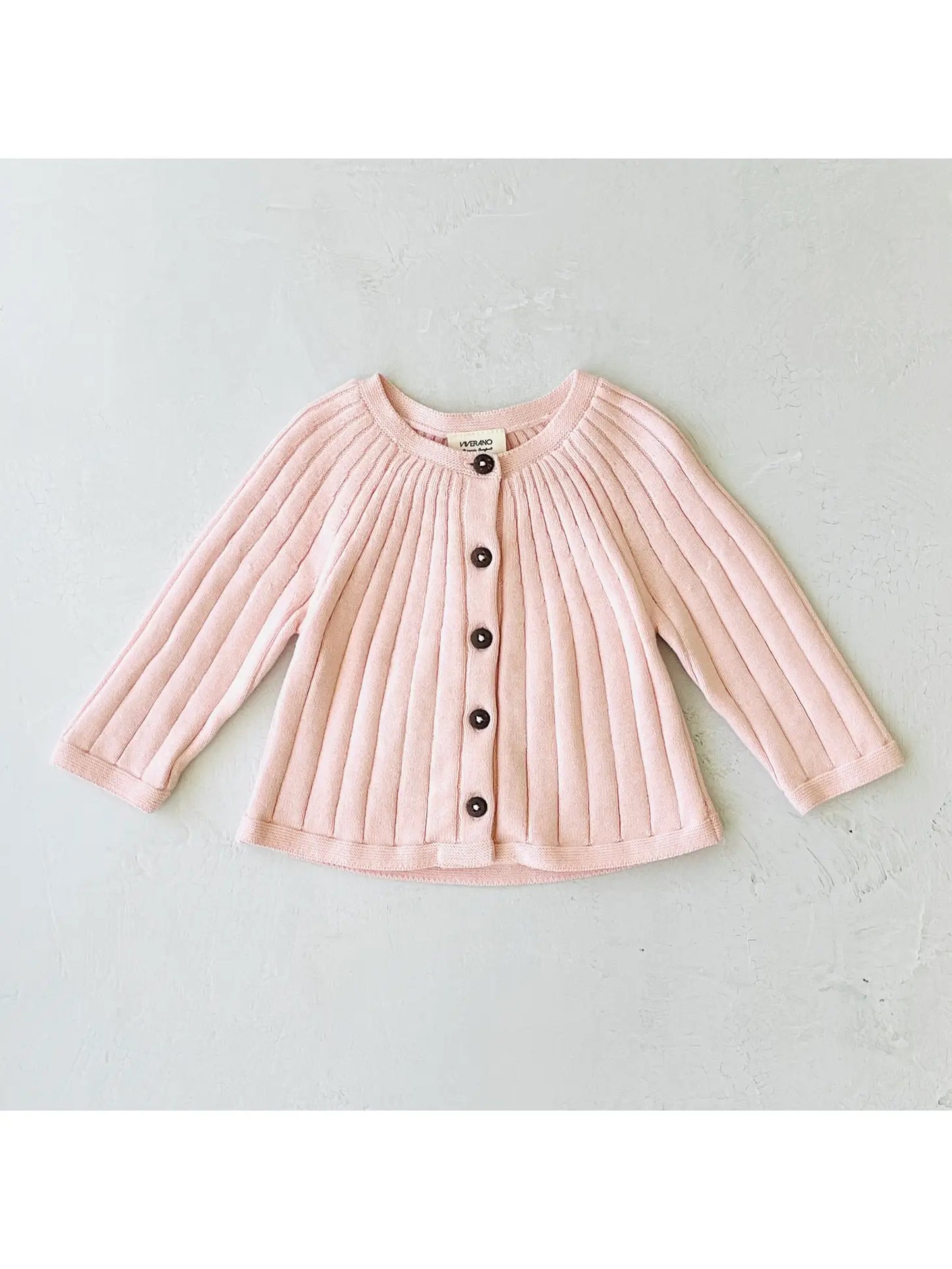 Milan Pastel Rib Knit Baby Cardigan Sweater (Organic Cotton)- Blush