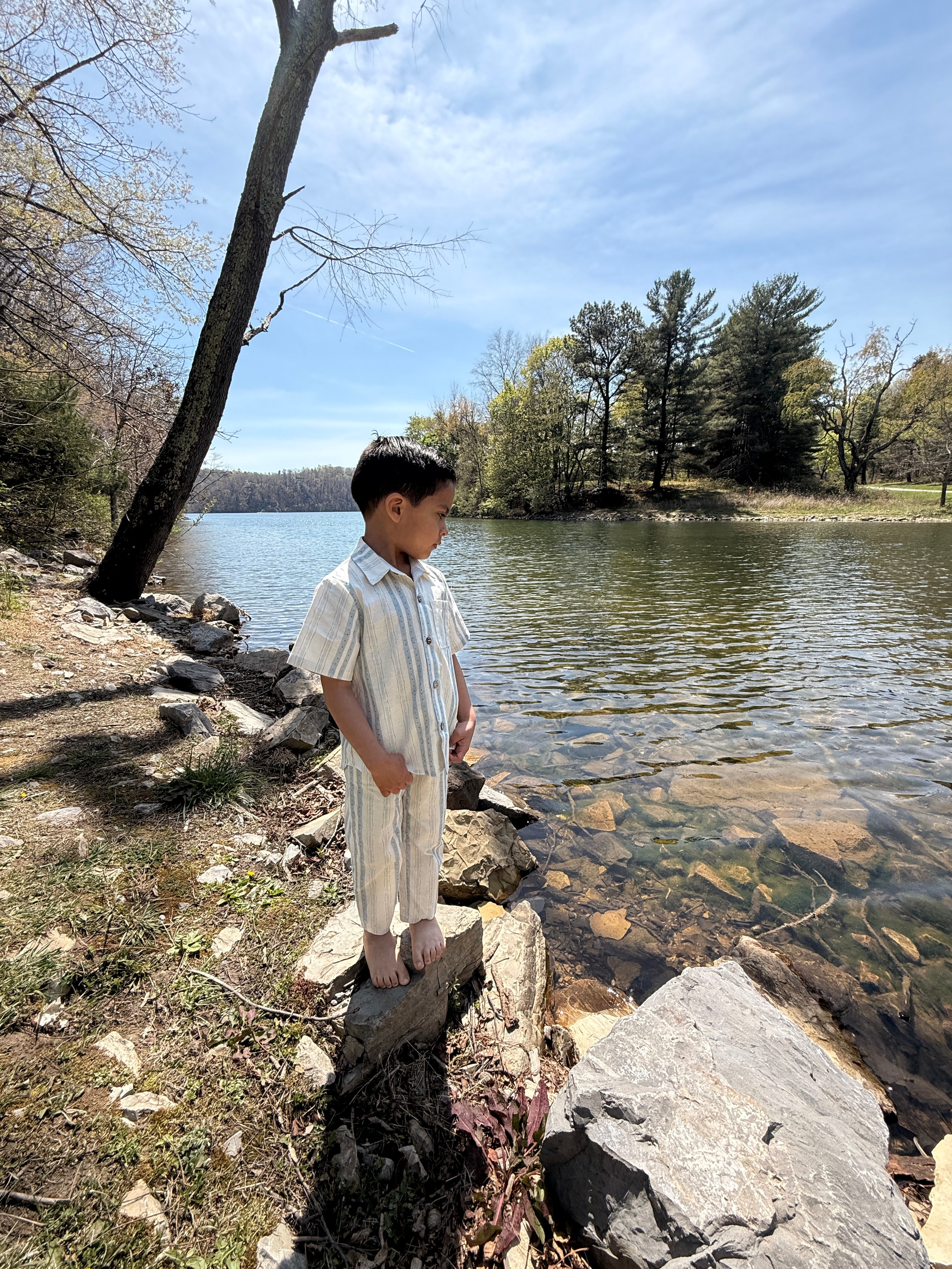 Blue Cedar Stripe-Linen Boys Shirt