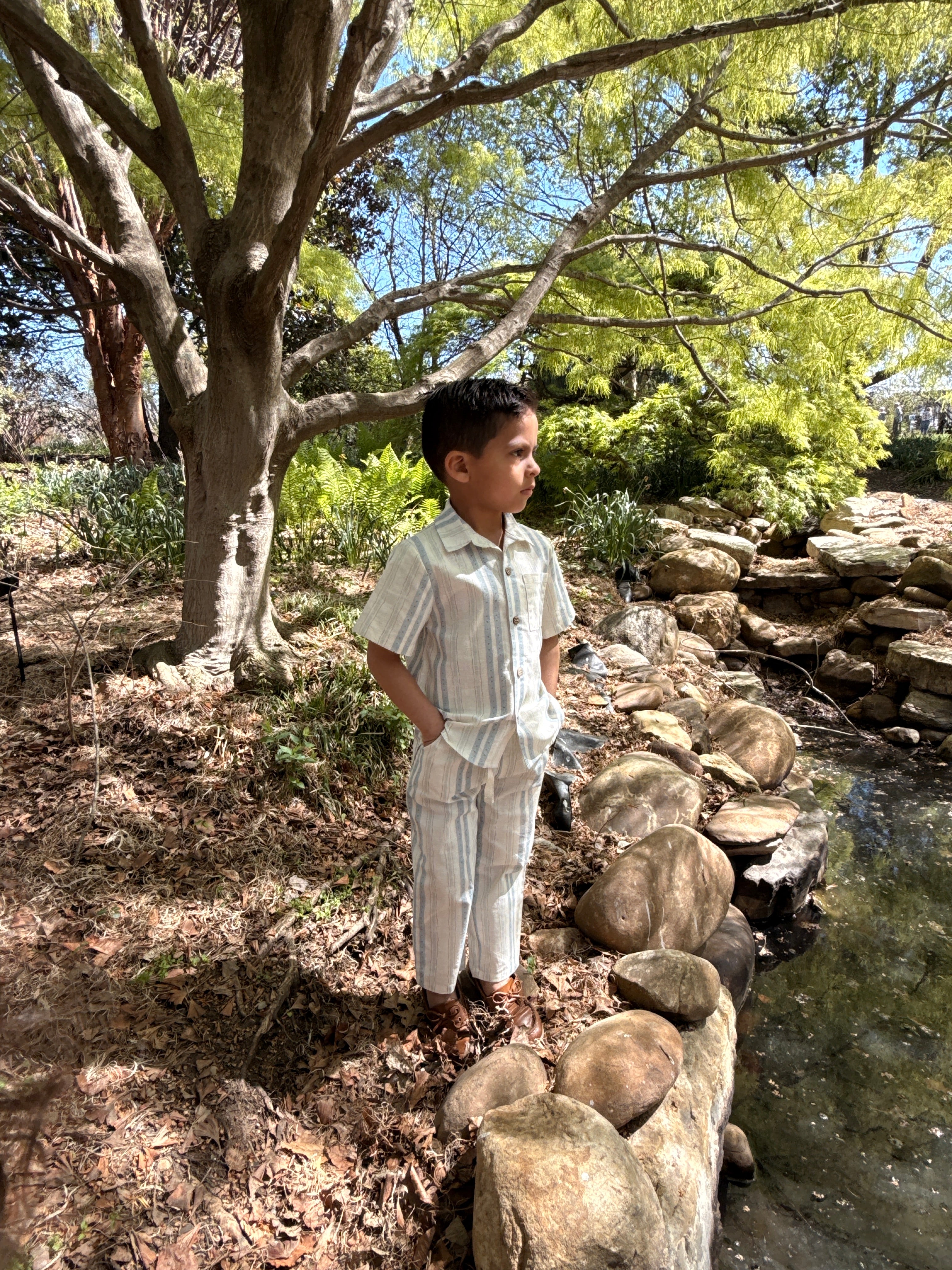 Blue Cedar Stripe-Linen Boys Shirt