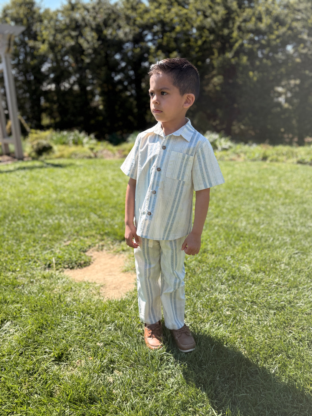 Blue Cedar Stripe-Linen Boys Shirt