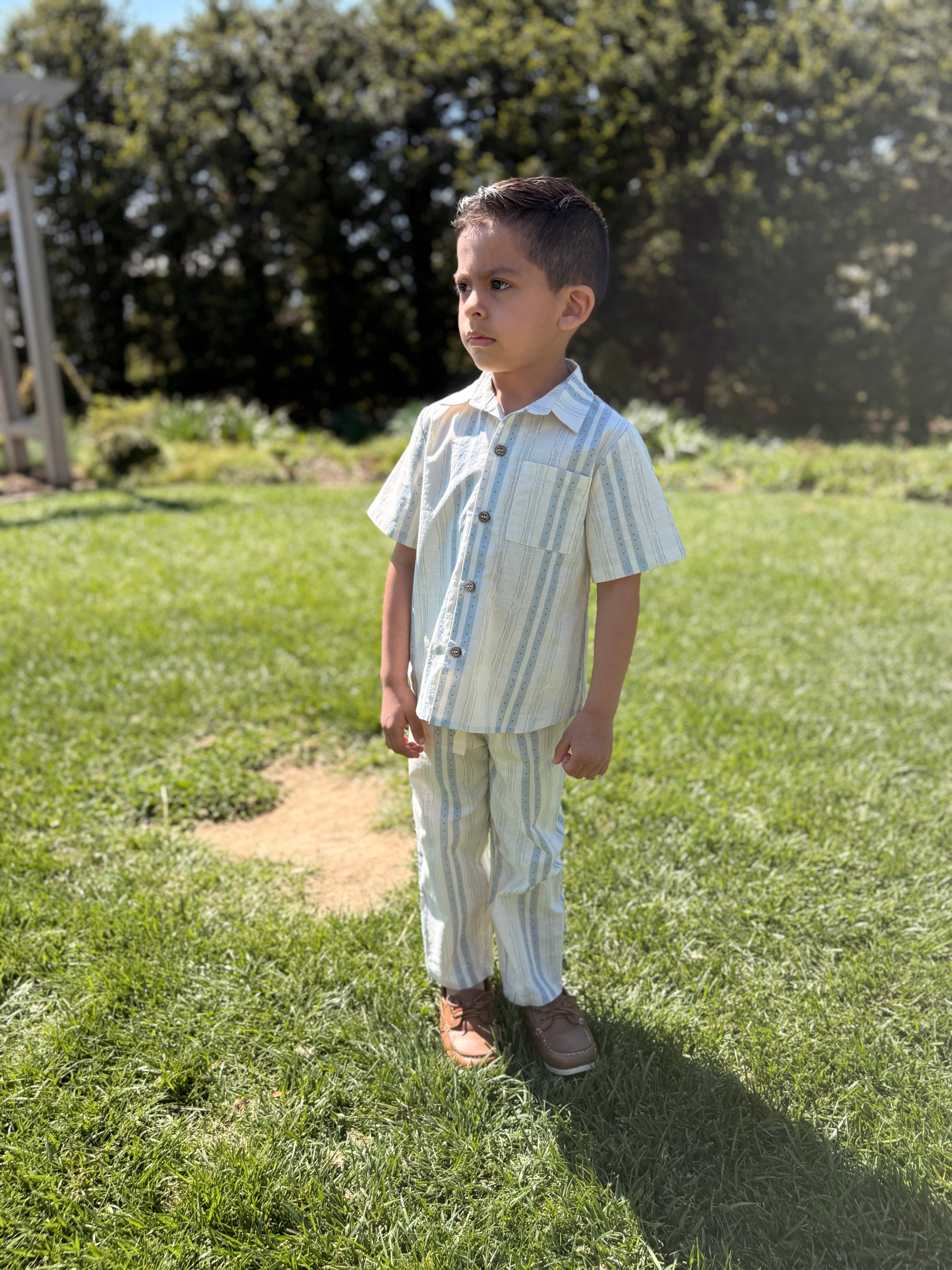Blue Cedar Stripe-Linen Boys Shirt