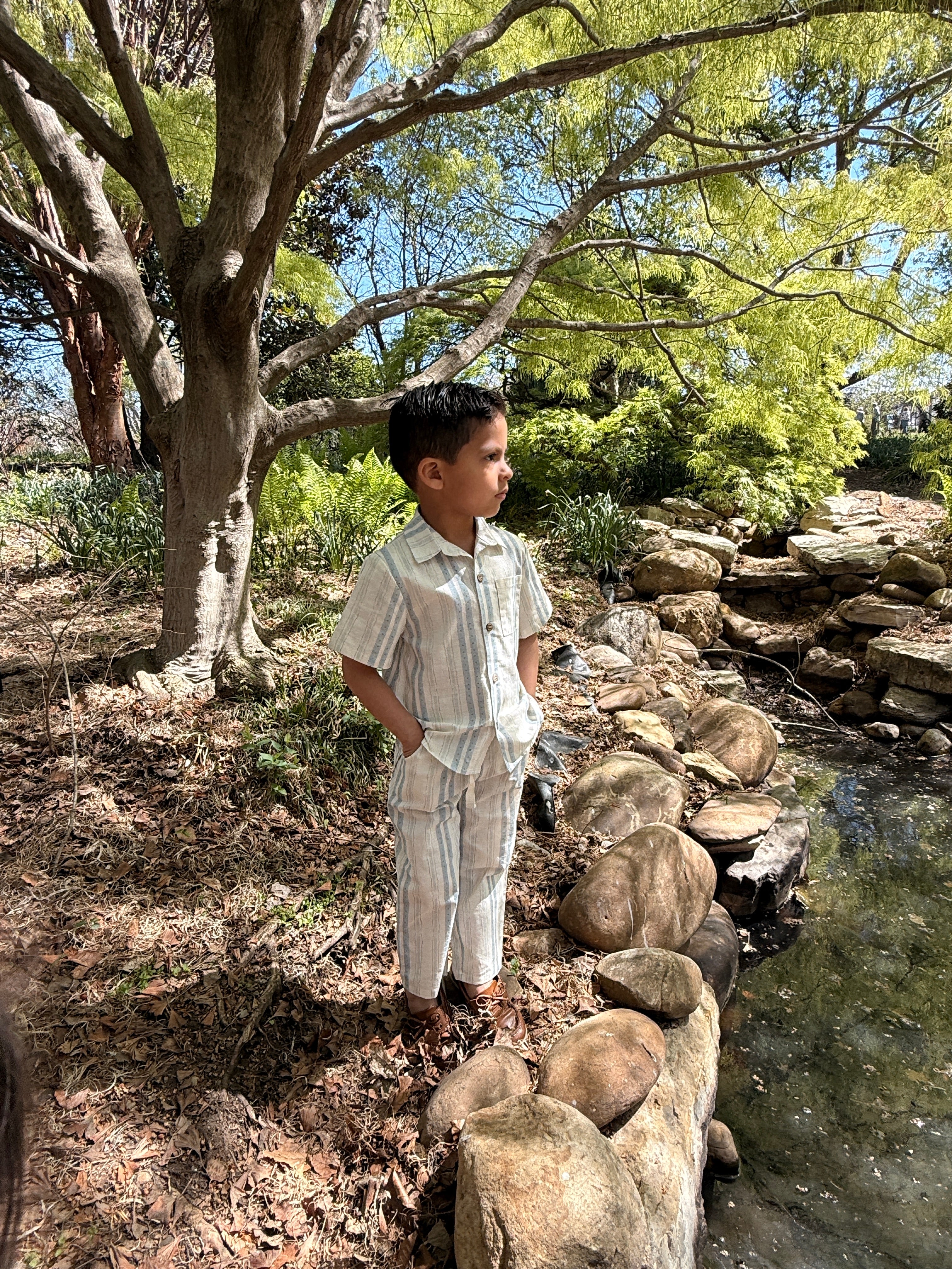 Blue Cedar Stripe-Linen Boys Shirt