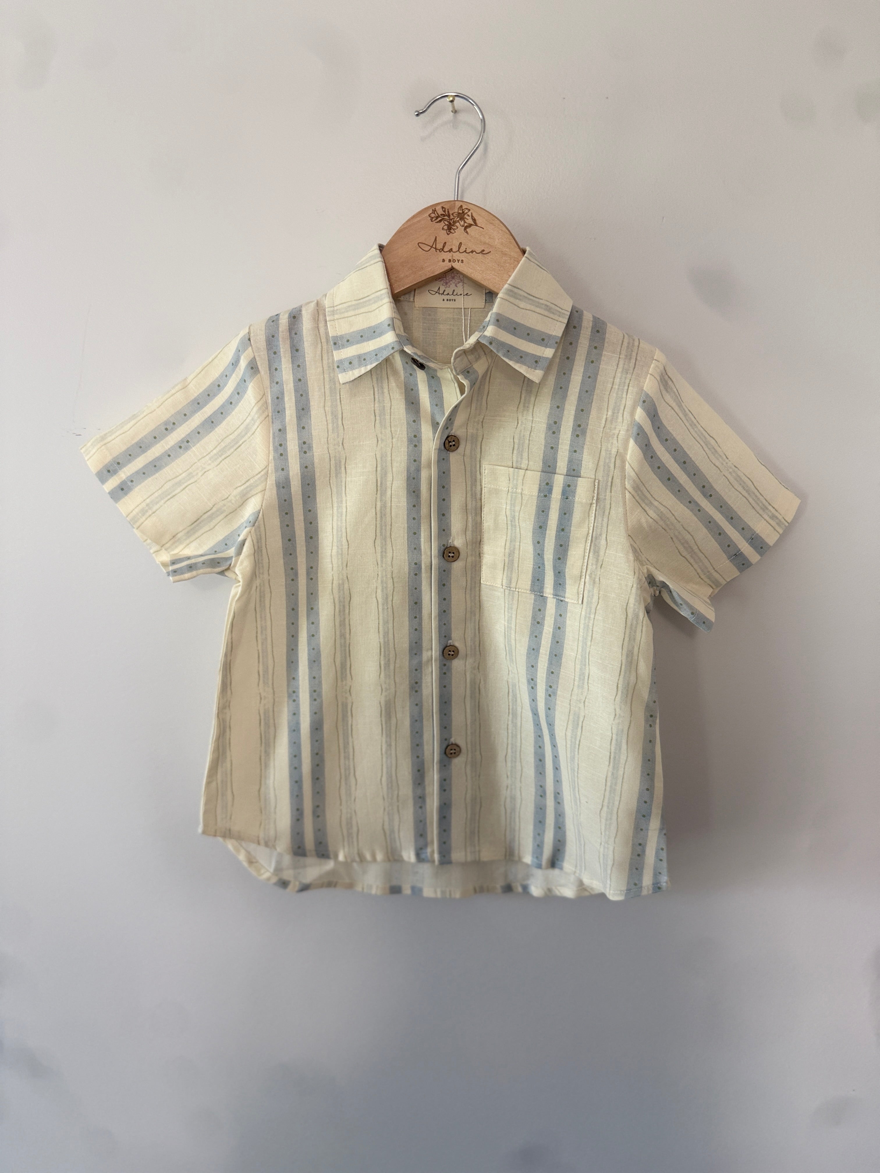 Blue Cedar Stripe-Linen Boys Shirt