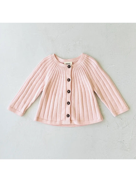 Milan Pastel Rib Knit Baby Cardigan Sweater (Organic Cotton)- Blush