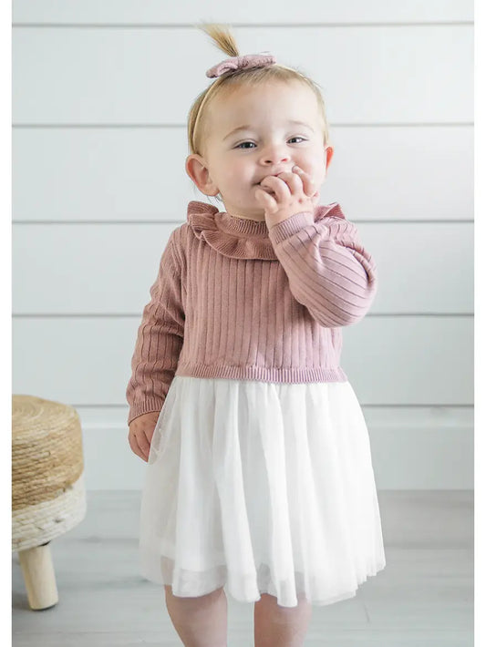 Ruffle Neck Sweater Knit Top & Tutu Baby Dress (Organic)
