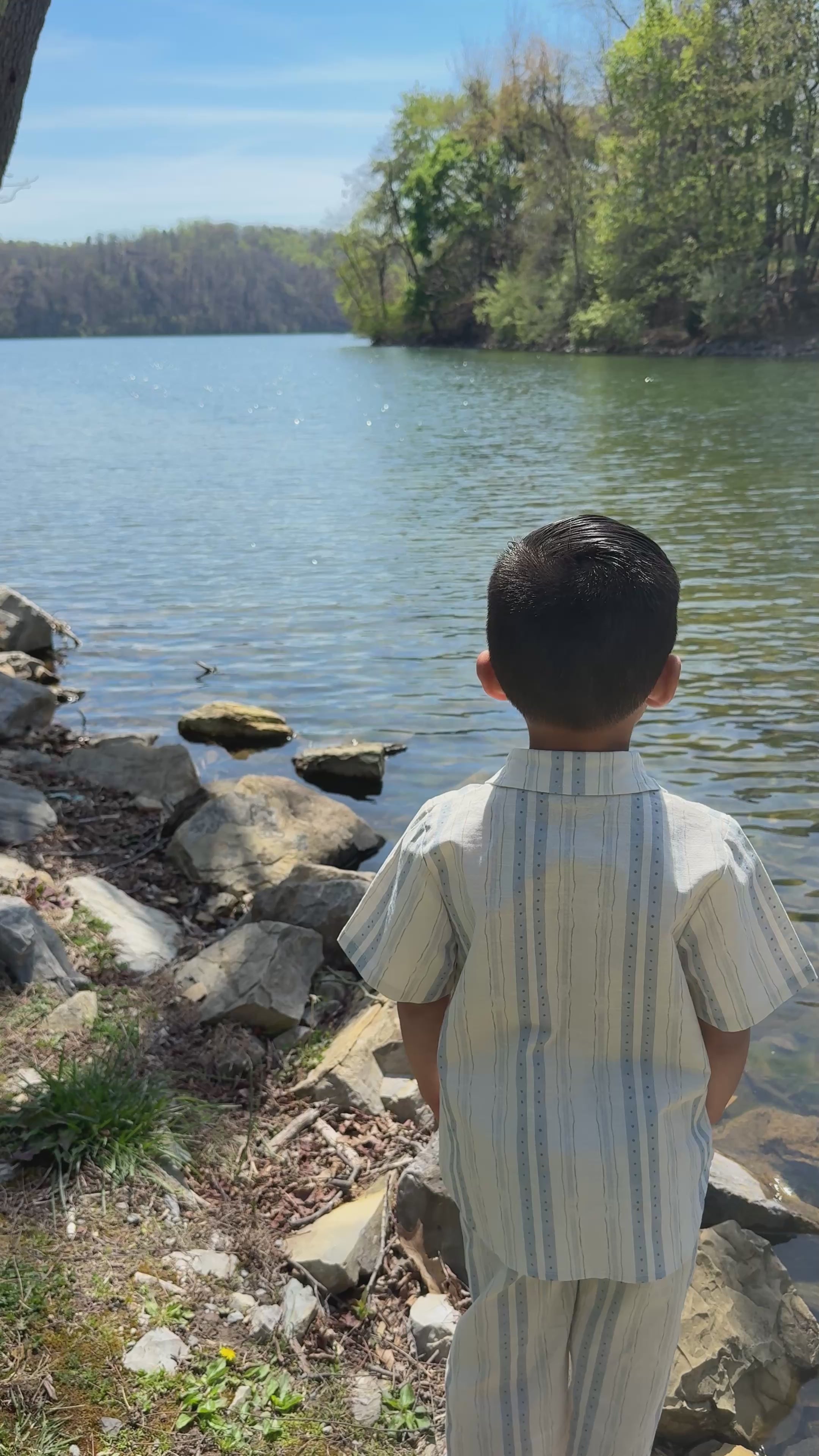 Blue Cedar Stripe-Linen Boys Shirt